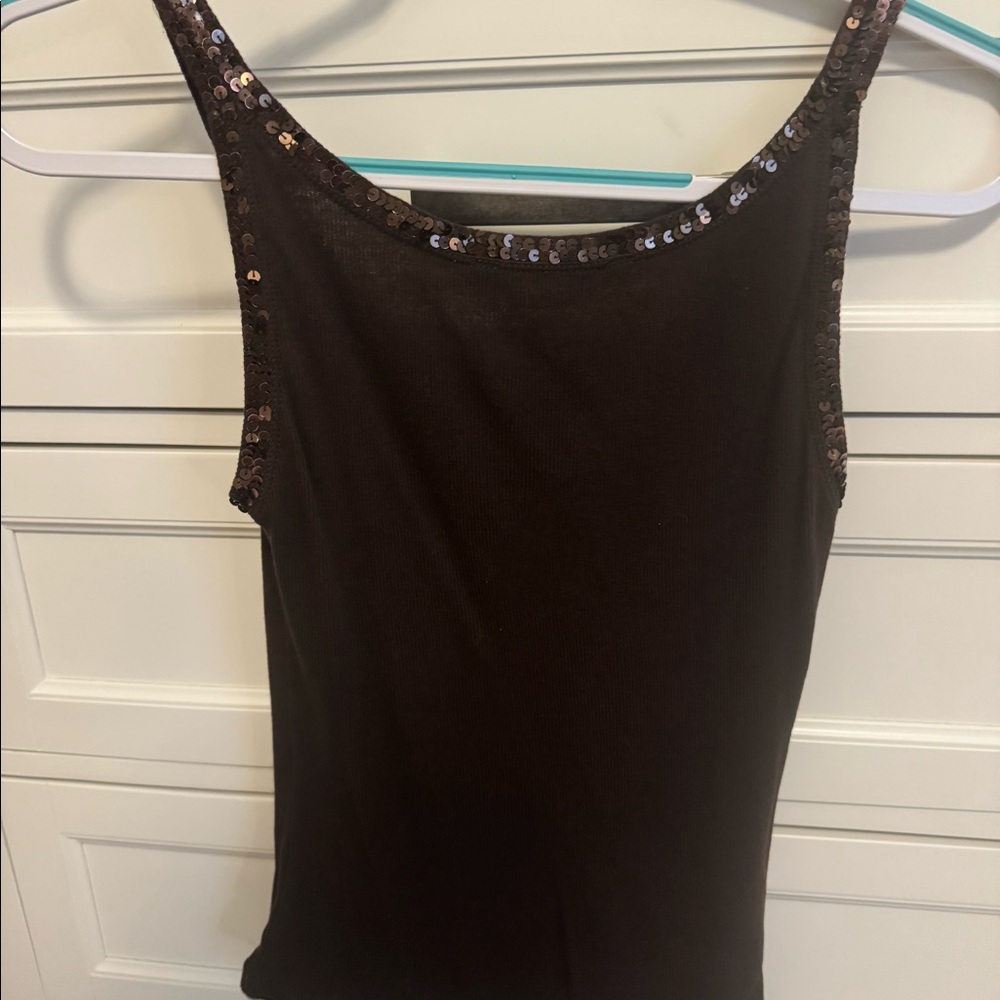 BCBGMAXAZRIA Brown Sequin Trim Tank Top - Medium